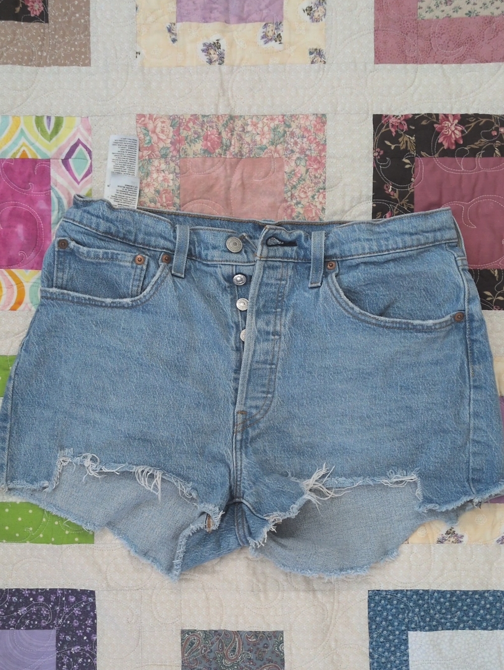 501 Levi's Light Blue Distressed High-Waist Button-Fly Jean Shorts